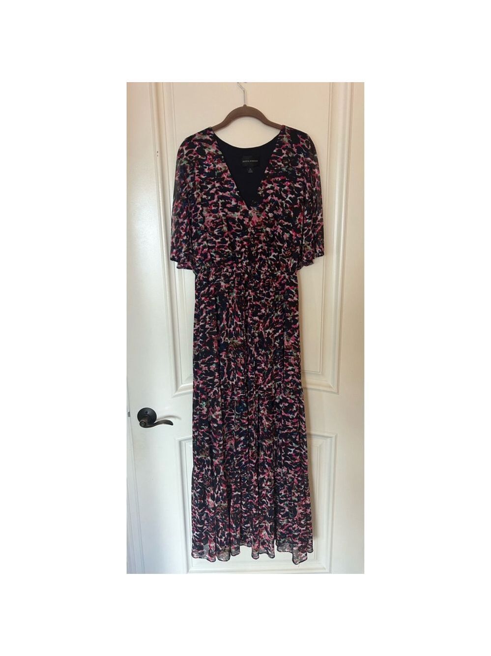 Women's DONNA MORGAN Black Pink Abstract Print Maxi Dress Size 14 - Picture 2 of 6